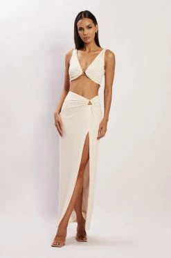 AMC Two Piece Sets Jacqui Side Split Midi Skirt - Bone