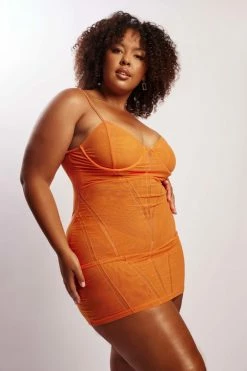 BSD Mapel Panelled Mesh Mini Dress - Tangerine