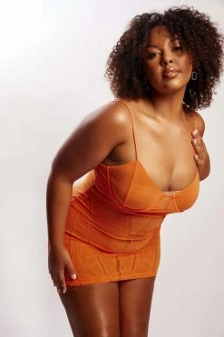 BSD Mapel Panelled Mesh Mini Dress - Tangerine