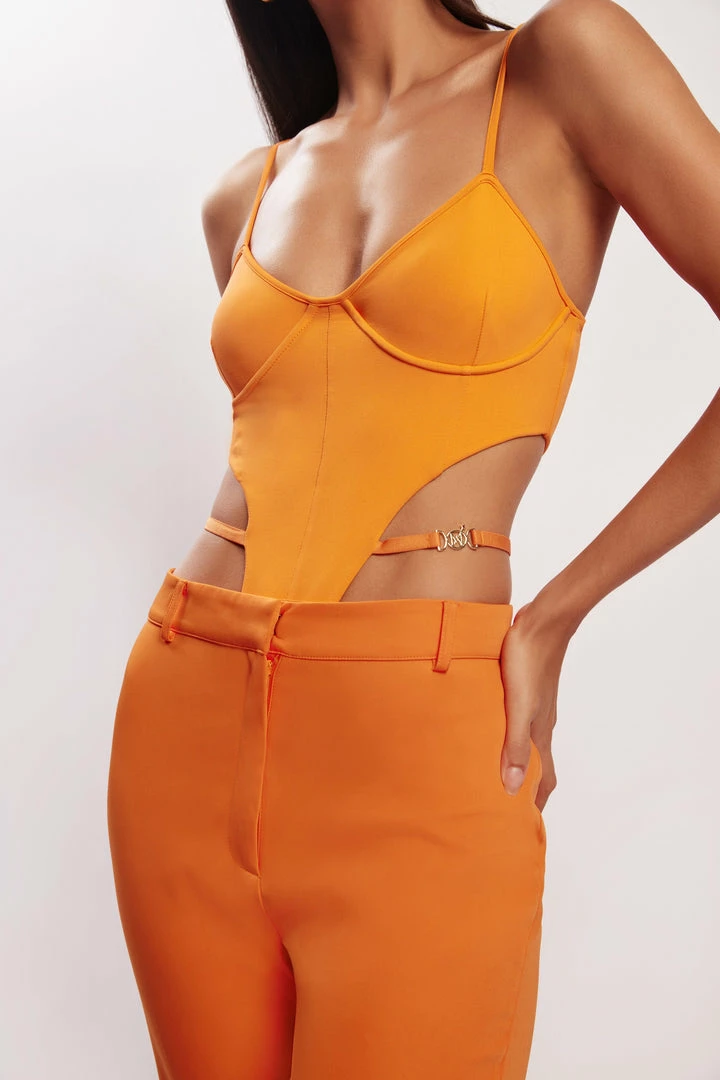WXI All Tops Steph Cut Out Bodysuit With Hardware - Tangerine 1 WXI All Tops Steph Cut Out Bodysuit With Hardware - Tangerine