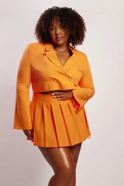 WNT Halle Pleated Wrap Mini Skirt - Tangerine