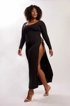 WXI Kathryn Long Sleeve Lace Up Maxi Dress - Black 17 WXI Kathryn Long Sleeve Lace Up Maxi Dress - Black