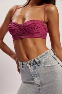 FTH Tessa Mesh Ruched Cup Bralette - Violet