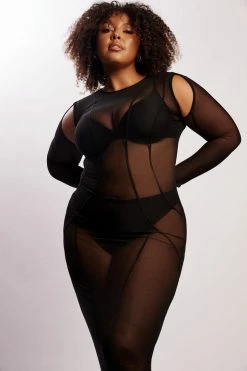 BSD Ciara Mesh Cut Out Sleeve Maxi Dress - Black DRESSES