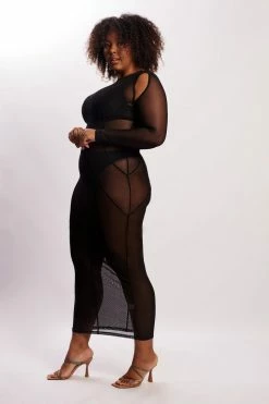 BSD Ciara Mesh Cut Out Sleeve Maxi Dress - Black DRESSES