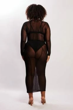 BSD Ciara Mesh Cut Out Sleeve Maxi Dress - Black DRESSES