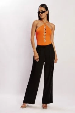 WXI All Tops Etta Beaded Cutout Bodysuit - Tangerine