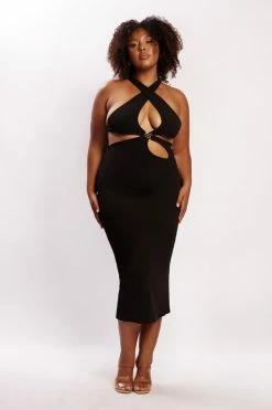 QNG Briana Cut Out Midi Dress - Black DRESSES