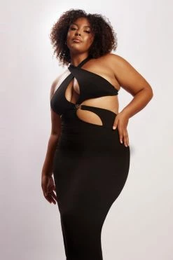 QNG Briana Cut Out Midi Dress - Black DRESSES