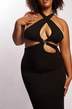 QNG Briana Cut Out Midi Dress - Black DRESSES