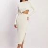 EMS Mila Twist Front Knit Midi Dress - White DRESSES