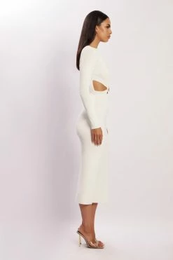 EMS Mila Twist Front Knit Midi Dress - White DRESSES 11 EMS Mila Twist Front Knit Midi Dress - White DRESSES
