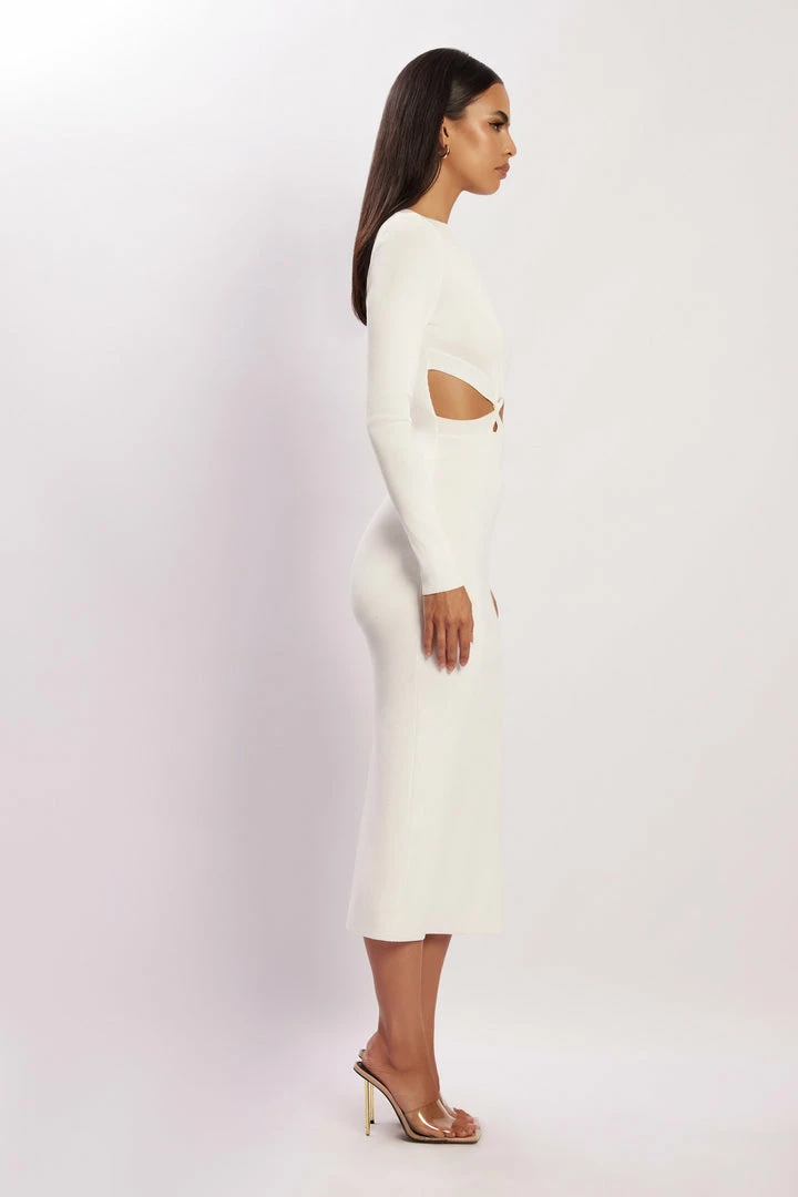 EMS Mila Twist Front Knit Midi Dress - White DRESSES 4 EMS Mila Twist Front Knit Midi Dress - White DRESSES