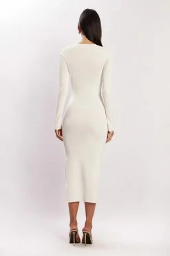 EMS Mila Twist Front Knit Midi Dress - White DRESSES