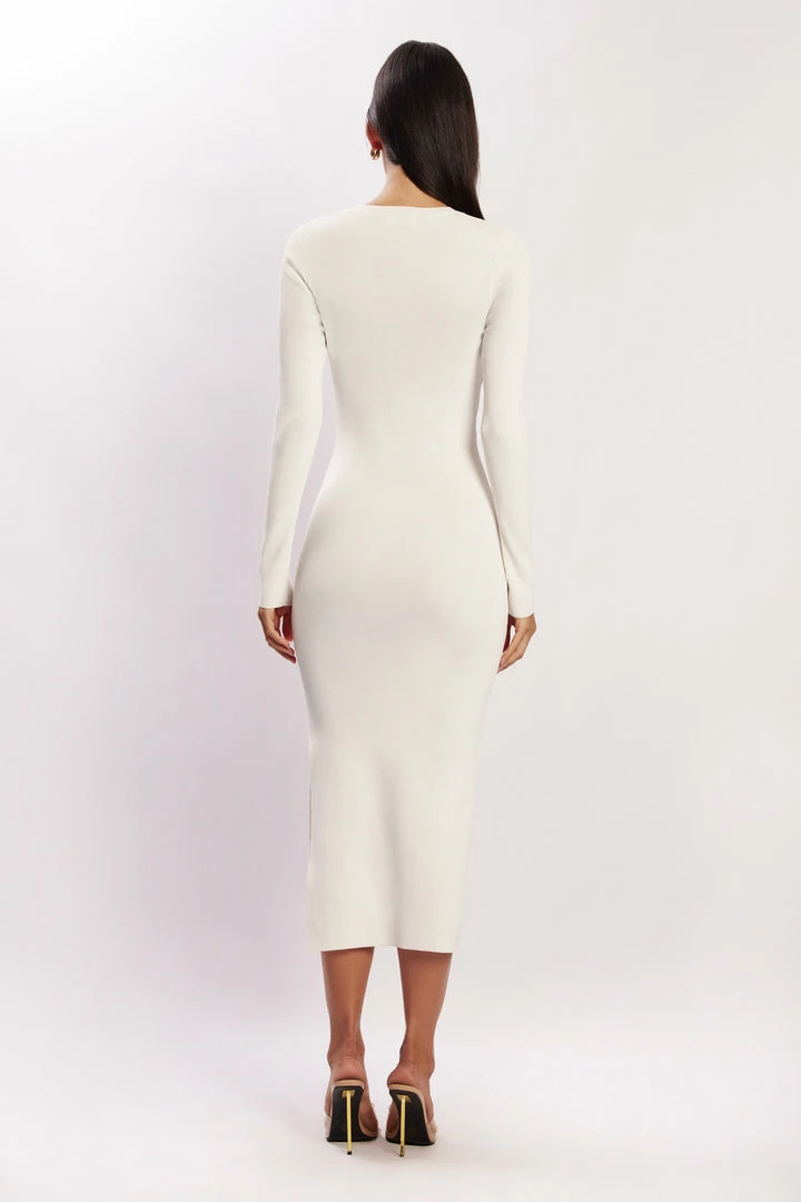 EMS Mila Twist Front Knit Midi Dress - White DRESSES 2 EMS Mila Twist Front Knit Midi Dress - White DRESSES