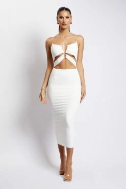 WXI Indiana Ruched Cut Out Midi Dress - White DRESSES