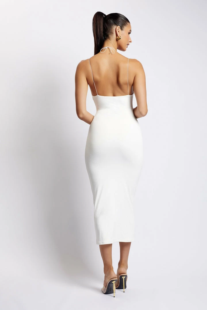 WXI Indiana Ruched Cut Out Midi Dress - White DRESSES 2 WXI Indiana Ruched Cut Out Midi Dress - White DRESSES