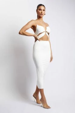WXI Indiana Ruched Cut Out Midi Dress - White DRESSES 13 WXI Indiana Ruched Cut Out Midi Dress - White DRESSES