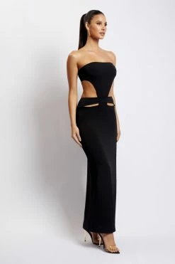 AMC Maxi Dresses Marissa Strapless Maxi Dress With Waist Tie - Black