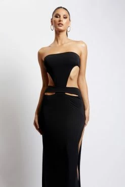 AMC Maxi Dresses Marissa Strapless Maxi Dress With Waist Tie - Black