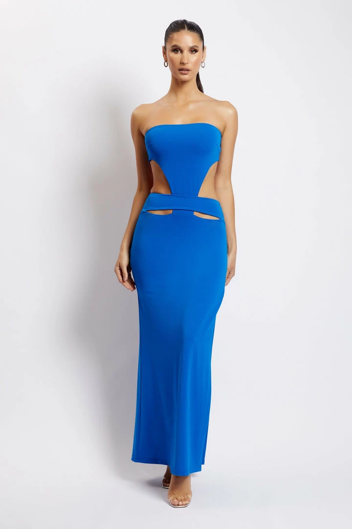 AMC Marissa Strapless Maxi Dress With Waist Tie - Cobalt Blue DRESSES 6 AMC Marissa Strapless Maxi Dress With Waist Tie - Cobalt Blue DRESSES