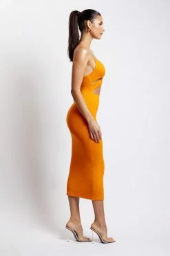 WXI DRESSES Indiana Ruched Cut Out Midi Dress - Mandarin 11 WXI DRESSES Indiana Ruched Cut Out Midi Dress - Mandarin