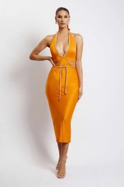 JLW Lila Diamante Rope Midi Dress - Mandarin