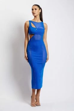 GZH Chelsea Sleeveless Mesh Cut Out Midi Dress - Cobalt Blue