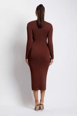 EMS Nada Pintuck Detail Knitted Midi Dress - Light Chocolate