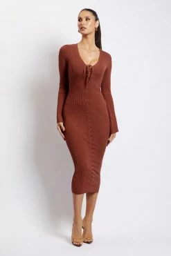 SOP DRESSES Annika Lace Up Knit Midi Dress - Light Chocolate 15 SOP DRESSES Annika Lace Up Knit Midi Dress - Light Chocolate