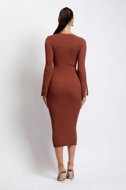 SOP DRESSES Annika Lace Up Knit Midi Dress - Light Chocolate