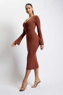 SOP DRESSES Annika Lace Up Knit Midi Dress - Light Chocolate 18 SOP DRESSES Annika Lace Up Knit Midi Dress - Light Chocolate