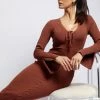 SOP DRESSES Annika Lace Up Knit Midi Dress - Light Chocolate