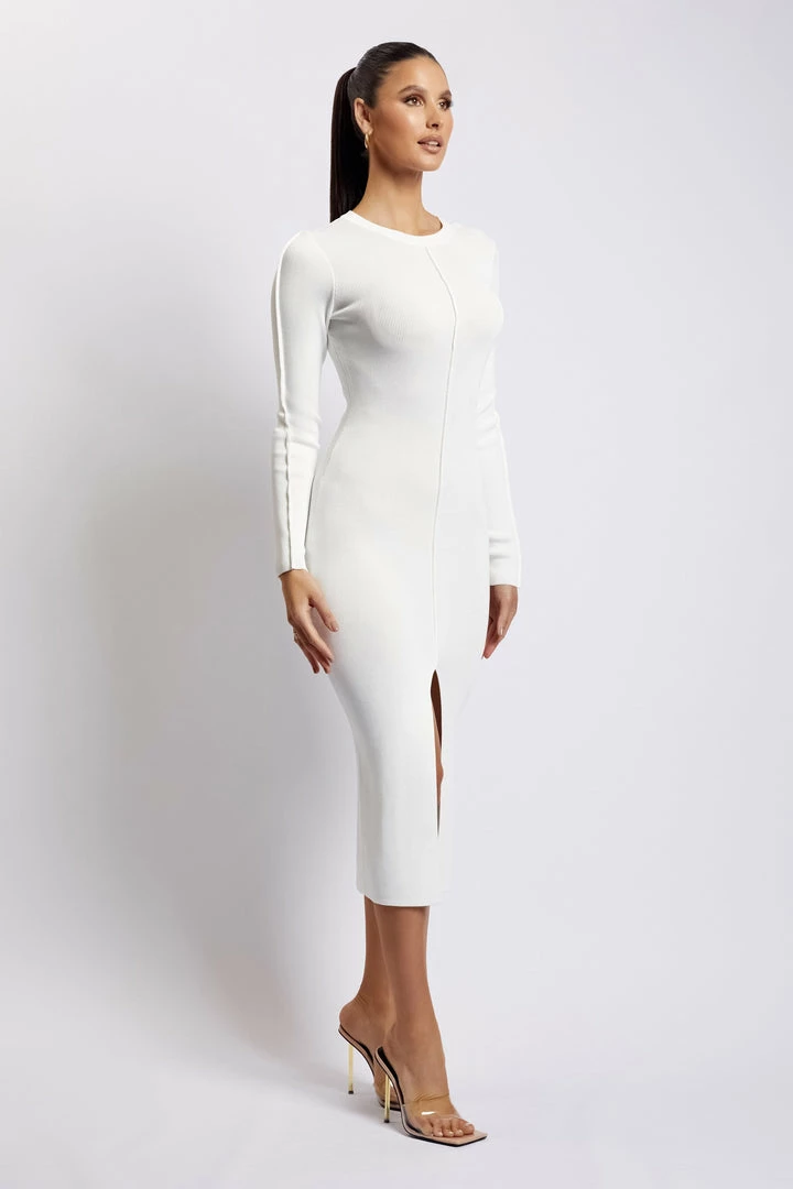 EMS DRESSES Nada Pintuck Detail Knitted Midi Dress - White 5 EMS DRESSES Nada Pintuck Detail Knitted Midi Dress - White