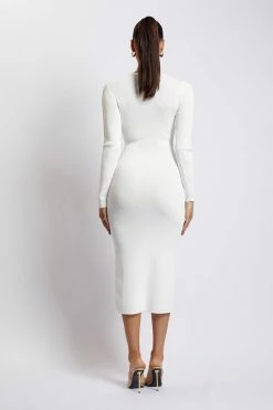 EMS DRESSES Nada Pintuck Detail Knitted Midi Dress - White 15 EMS DRESSES Nada Pintuck Detail Knitted Midi Dress - White