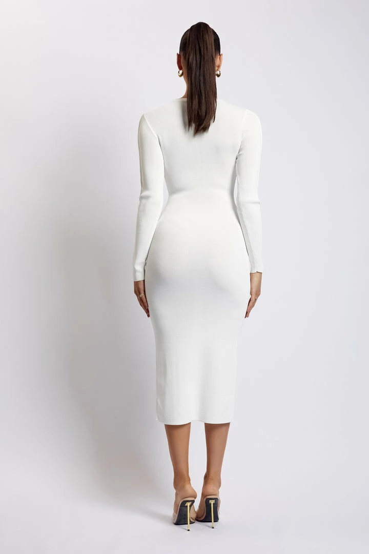 EMS DRESSES Nada Pintuck Detail Knitted Midi Dress - White 4 EMS DRESSES Nada Pintuck Detail Knitted Midi Dress - White