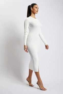 EMS DRESSES Nada Pintuck Detail Knitted Midi Dress - White 17 EMS DRESSES Nada Pintuck Detail Knitted Midi Dress - White