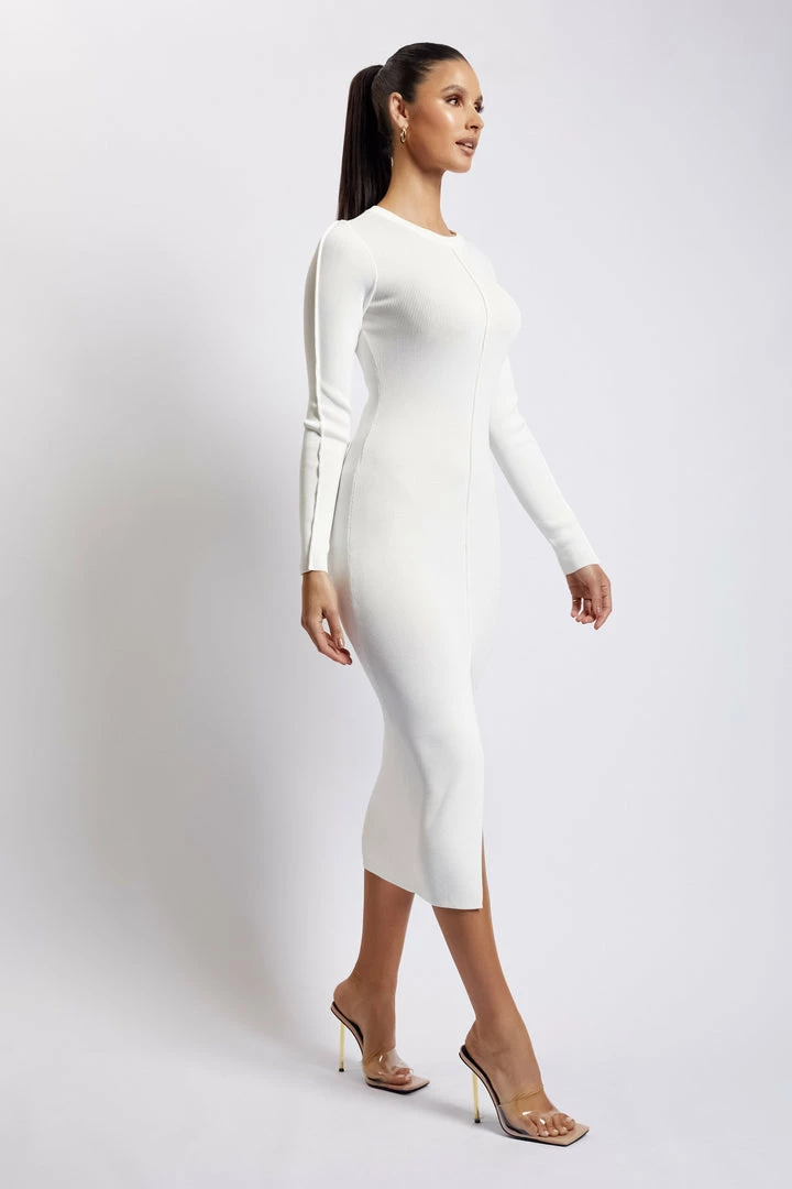 EMS DRESSES Nada Pintuck Detail Knitted Midi Dress - White 6 EMS DRESSES Nada Pintuck Detail Knitted Midi Dress - White