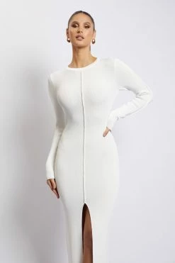 EMS DRESSES Nada Pintuck Detail Knitted Midi Dress - White 21 EMS DRESSES Nada Pintuck Detail Knitted Midi Dress - White