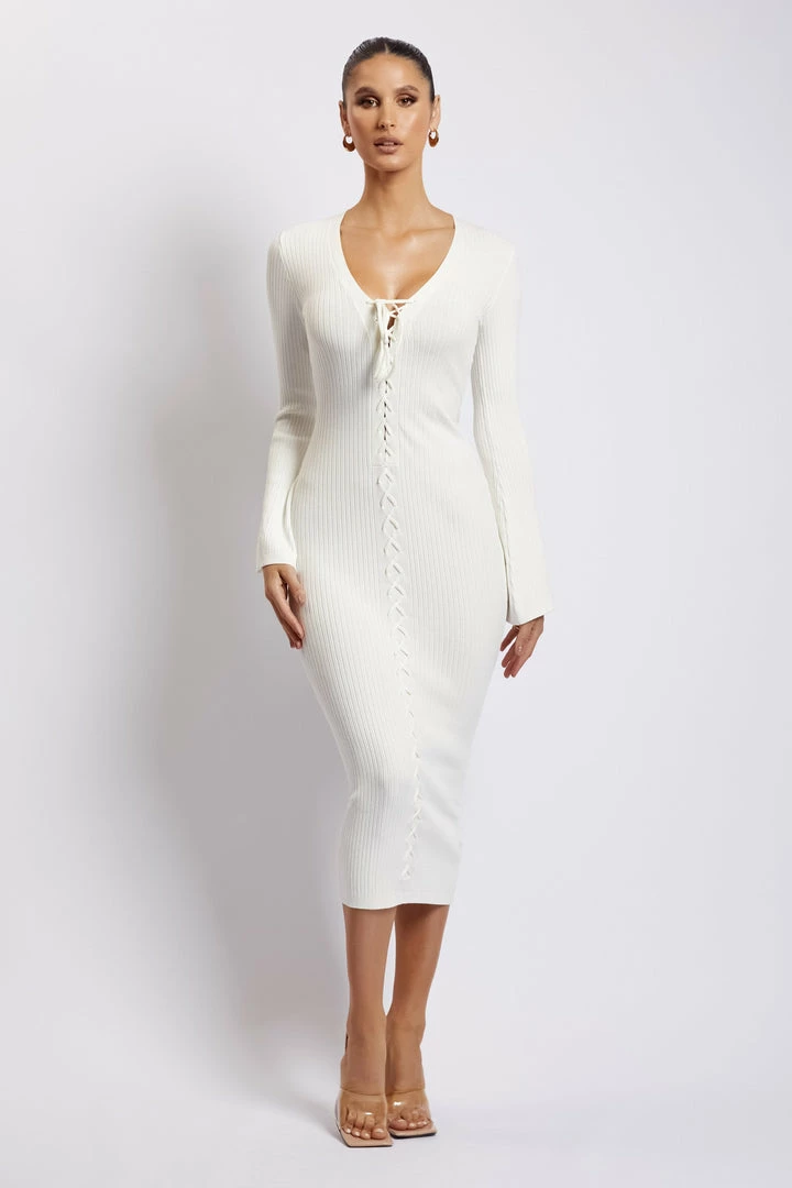 SOP Annika Lace Up Knit Midi Dress - Cream DRESSES 2 SOP Annika Lace Up Knit Midi Dress - Cream DRESSES