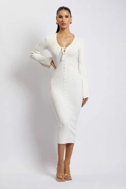 SOP Annika Lace Up Knit Midi Dress - Cream DRESSES 12 SOP Annika Lace Up Knit Midi Dress - Cream DRESSES