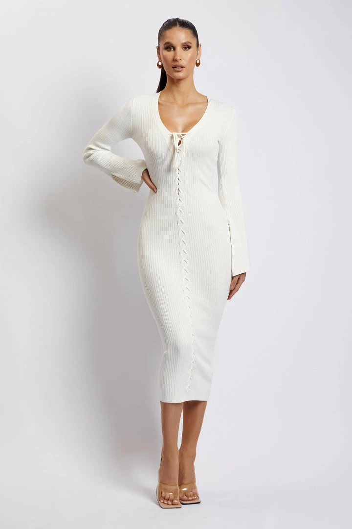 SOP Annika Lace Up Knit Midi Dress - Cream DRESSES 4 SOP Annika Lace Up Knit Midi Dress - Cream DRESSES