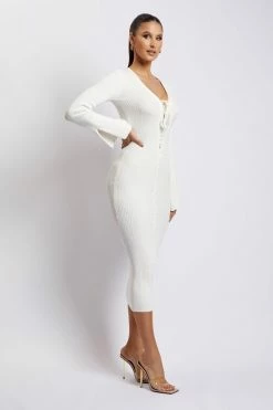 SOP Annika Lace Up Knit Midi Dress - Cream DRESSES 15 SOP Annika Lace Up Knit Midi Dress - Cream DRESSES