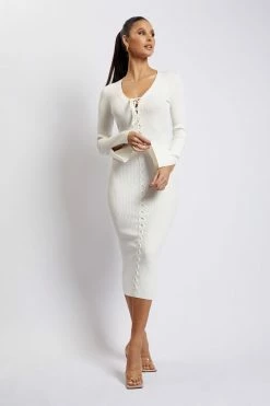 SOP Annika Lace Up Knit Midi Dress - Cream DRESSES 14 SOP Annika Lace Up Knit Midi Dress - Cream DRESSES