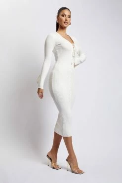 SOP Annika Lace Up Knit Midi Dress - Cream DRESSES 16 SOP Annika Lace Up Knit Midi Dress - Cream DRESSES