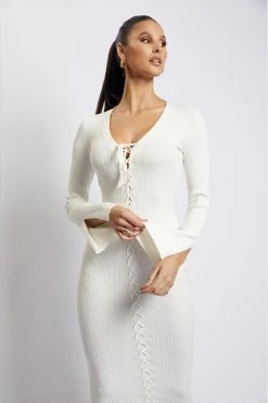 SOP Annika Lace Up Knit Midi Dress - Cream DRESSES 13 SOP Annika Lace Up Knit Midi Dress - Cream DRESSES