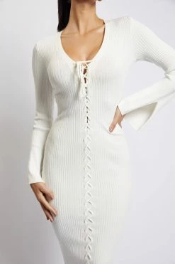 SOP Annika Lace Up Knit Midi Dress - Cream DRESSES