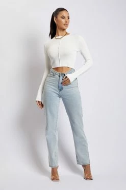 EMS All Tops Nada Pintuck Detail Knitted Top - White