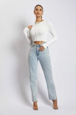 EMS All Tops Nada Pintuck Detail Knitted Top - White