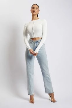 EMS All Tops Nada Pintuck Detail Knitted Top - White